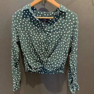 Abercrombie Fitch polka dot blouse‎ shirt XS Cropped Boho green cottage core 90s